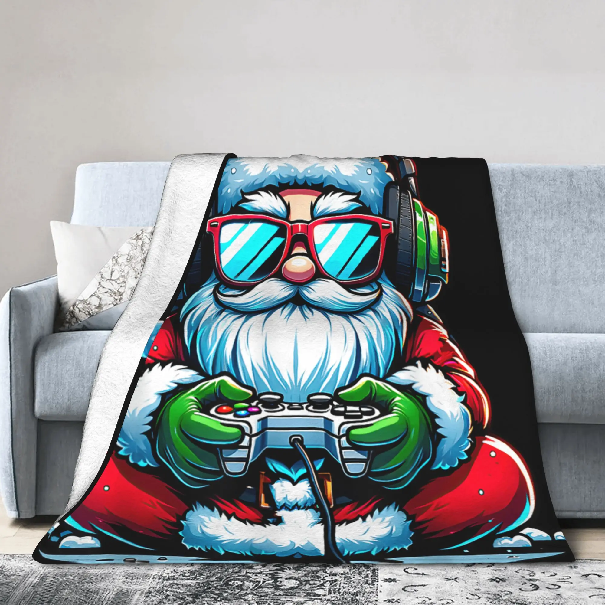 Christmas Gamer Boys Video Game Santa Xmas Soft Warm Blanket  Students Plush Throw Blanket Flannel Bedspread Bed Cover