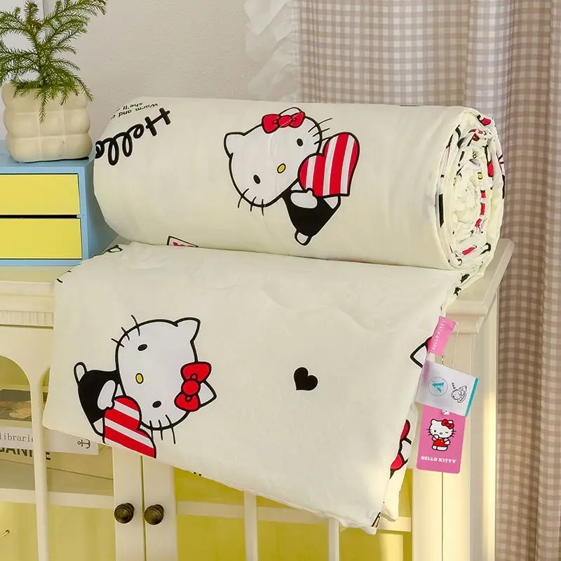 Anime hello kitty verão fresco colcha ar condicionado bonito casa lavada colcha de algodão estudante colcha fina núcleo máquina lavável