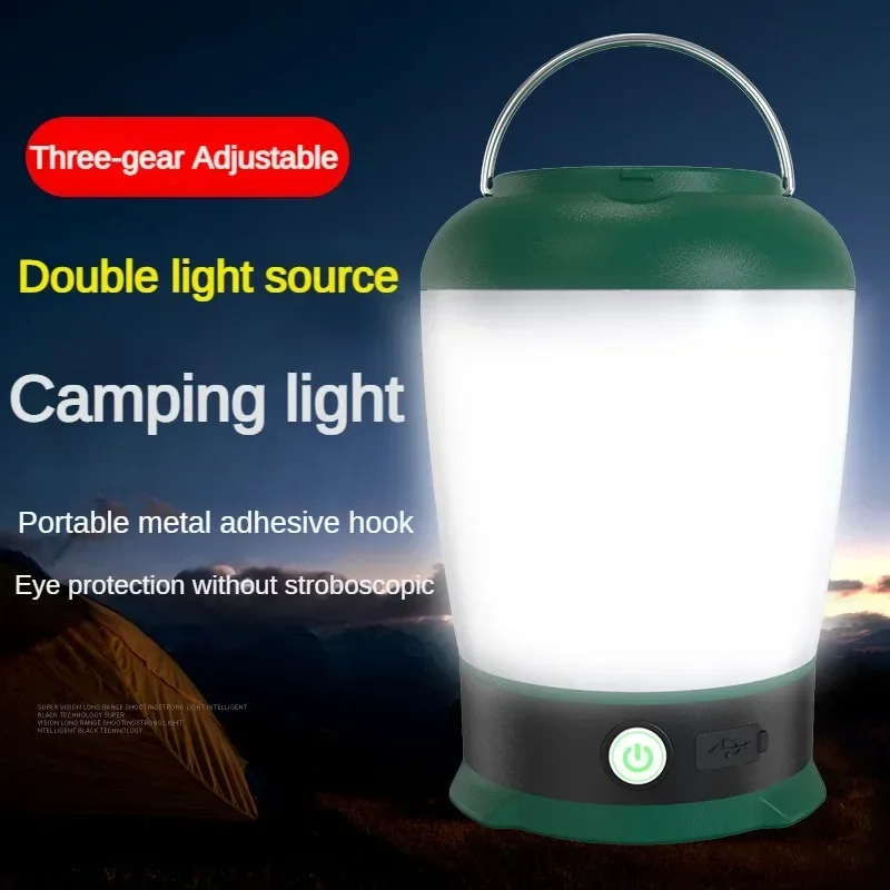 Dual Light Source Portable Camping Lantern, USB Rechargeable Tent Light, Three-speed Dimmable, Outdoor Waterproof Emergency Lamp