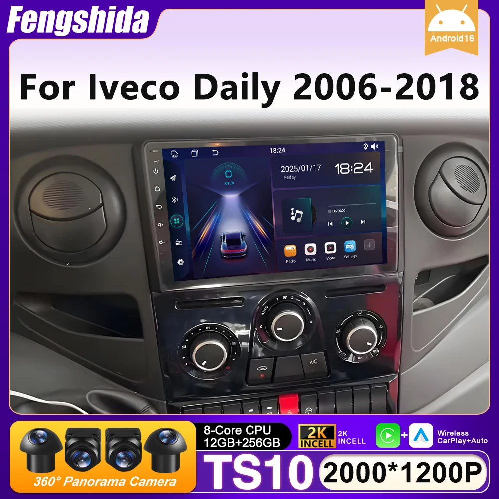 

Android 16 Car Radio For Iveco Daily 2006-2018 GPS Navigation Android Auto Carplay Wifi Stereo Unit Display Screen Cam No 2din