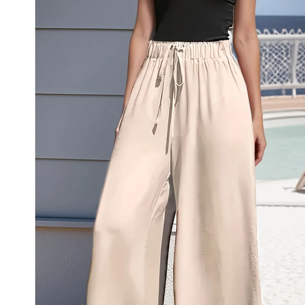 السيدات الجديدة بلون واسعة الساق فضفاضة الرباط عالية الخصر بنطلون مريح التنقل أسلوب بسيط عادية كل مباراة العصرية #2