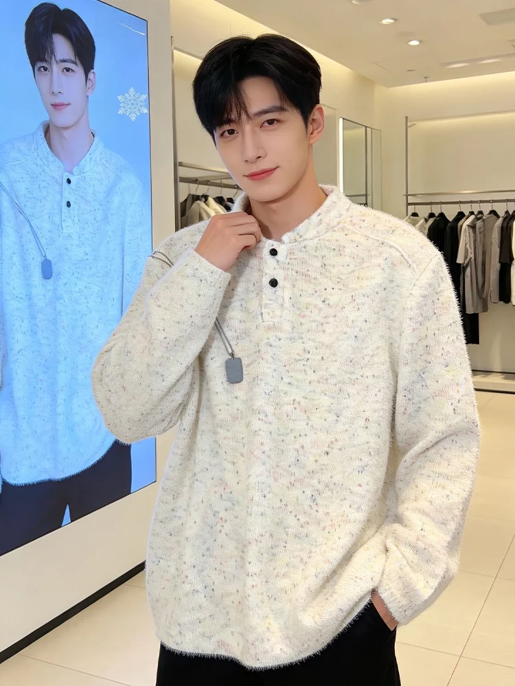 

Вязаная футболка-свитшот мужская, весенняя, базовый слой, с длинным рукавом, приталенная, комфортная, для пар