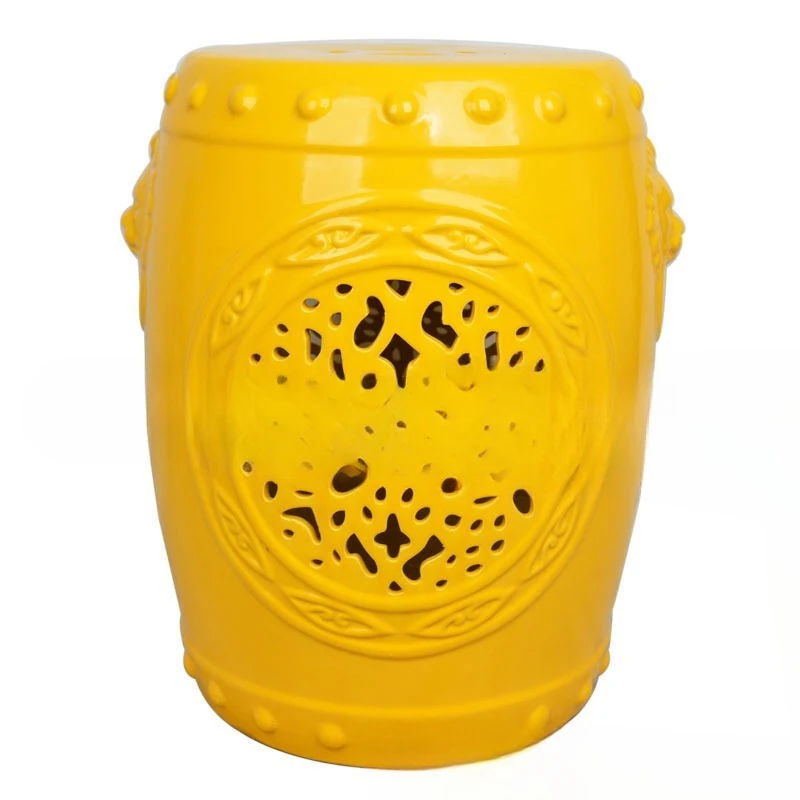 

Multi-color glazed lion head hollow ceramic shoe changing hotel living room ornament ceramic stool drum