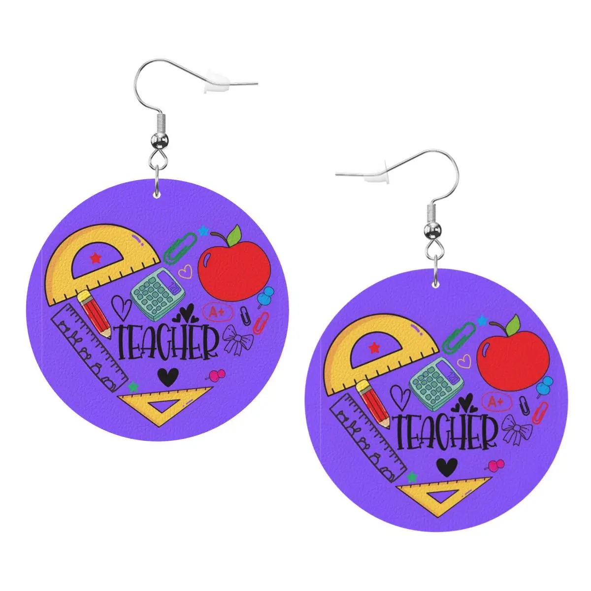 

Custom Teacher Apple Dangle Drop Earrings Leather Earrings for Women Fashion For Party