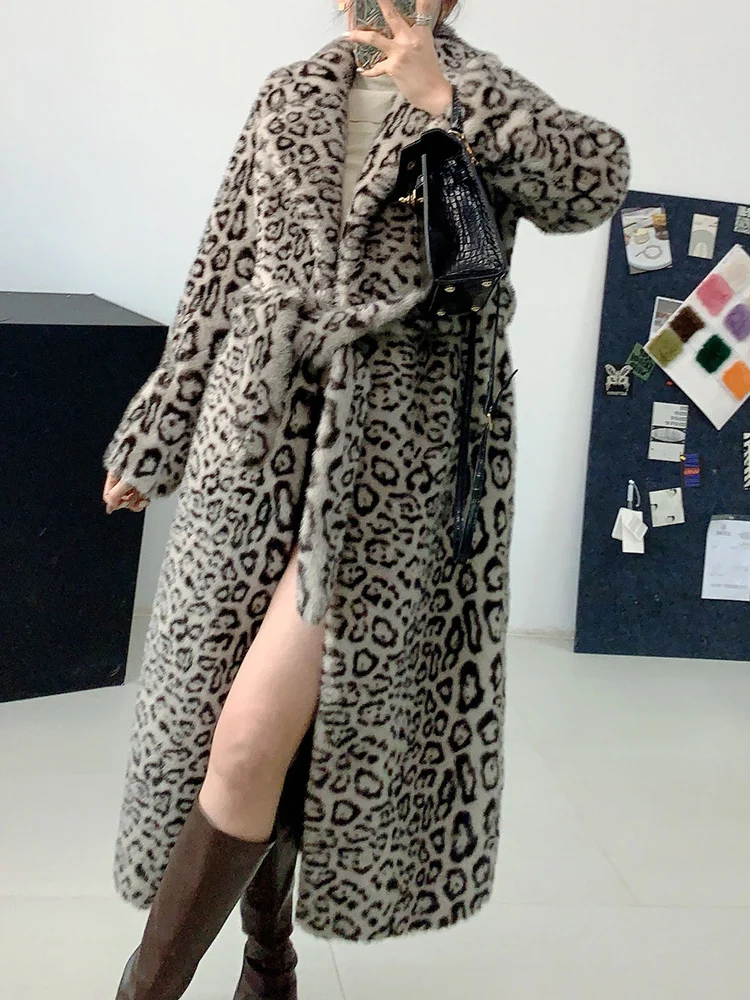 YERMORA Stampa Leopardo Con Cintura Casual Pelliccia Finta Per Le Donne di Inverno di Spessore Caldo Cappotto Risvolto Manica Lunga Moda Marea 2024 Nuovo