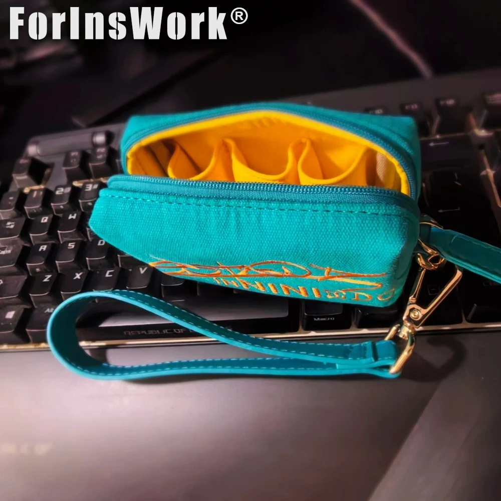NINI EDC&Stand-iN NI Embroidered Canvas Blue, Fidget Toy Storage Bag, Portable Multi-functional Pouch