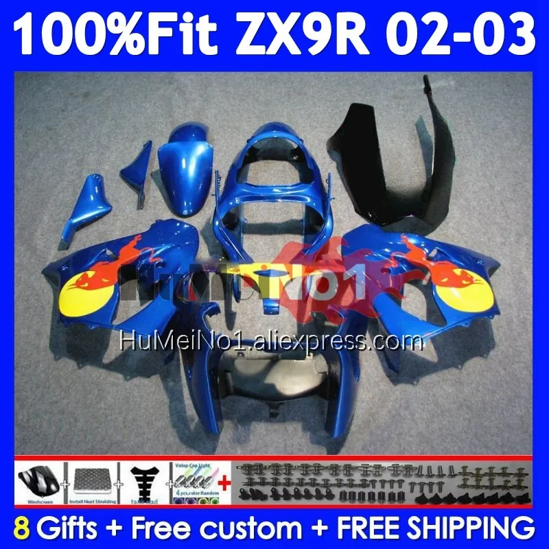 OEM Body For KAWASAKI NINJA ZX-9R ZX 9R Blue yellow 900 CC 9 R 215No.66 ZX900 ZX9 900CC ZX9R 02 03 2002 2003 Injection Fairing