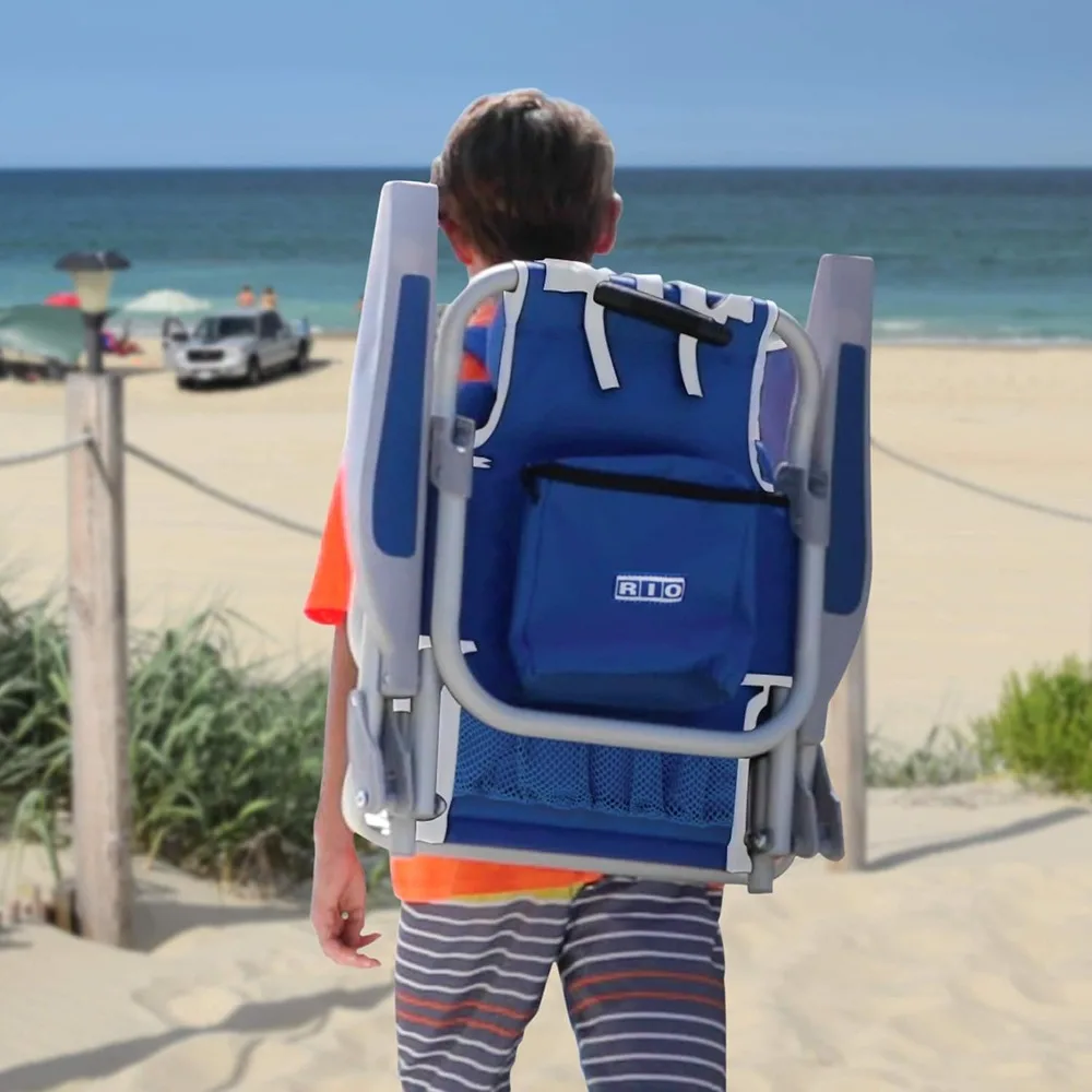 كرسي شاطئ قابل للتعديل للأطفال مع ميزة مسطحة قابلة للطي، أزرق