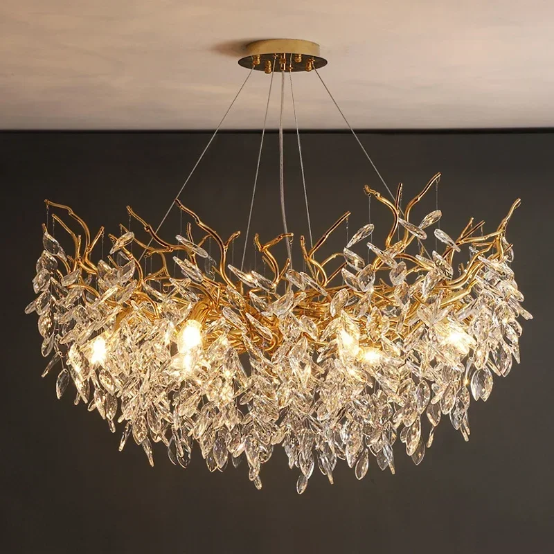 

Luxury Villa Hanging Lights Crystal Chandeliers Living Dining Room LED Lighting Decoration Ceiling Pendant Lamp Home Fixture