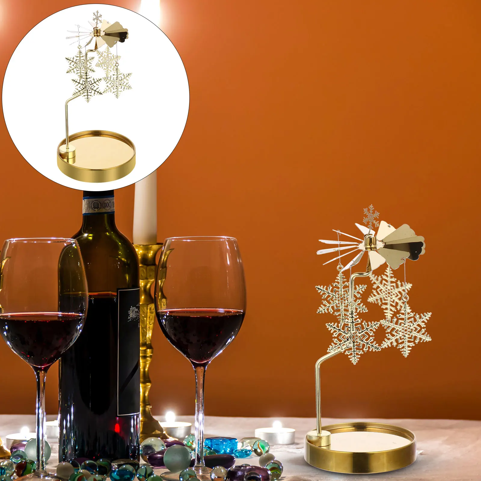 

1pc Rotating Candleholder Christmas Metal Xmas Stand Table Decor Desktop Decoration Holiday Party Wedding Gathering