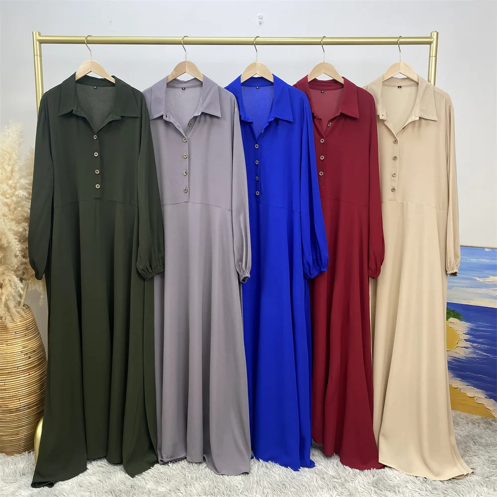 Imagem -06 - Vestidos Longos de Chiffon Bolha com Botões e Mangas Kaftan Muçulmano Quimono Islâmico Eid Ramadan Turquia Abaya Dubai Luxo Elegante