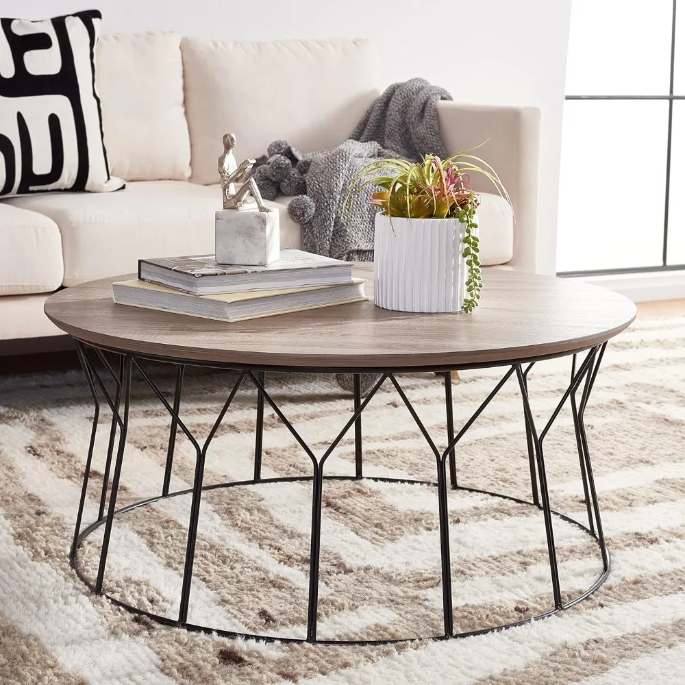 Home Collection Deion Retro Mid-Century Light Oak and Black Wood Coffee Table