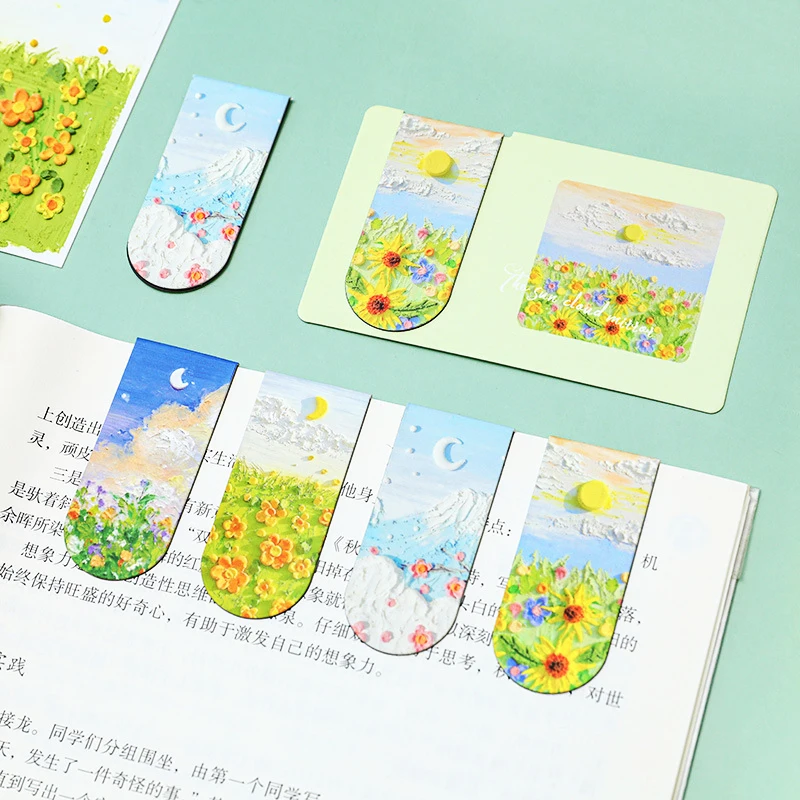 Landscape Oil Painting Magnetic Bookmark Student Notes Classification Book Page Folder Learning Reading Folder Small Gift