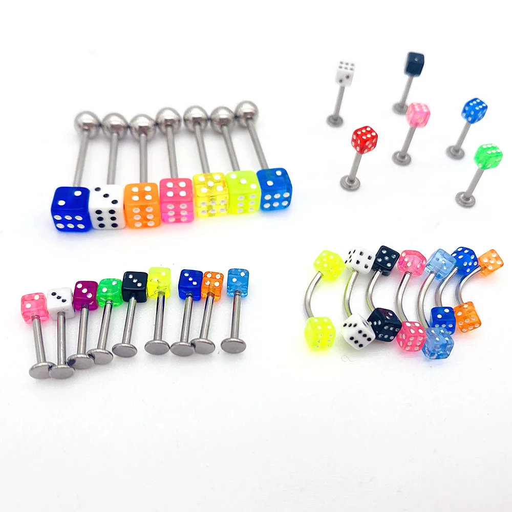 10 Pcs Tongue Nail Puncture Dice Ball Stripe Piercing Pin Ear Studs Screw Dice Female Earrings Lip Nails Piercing Body Jewelry