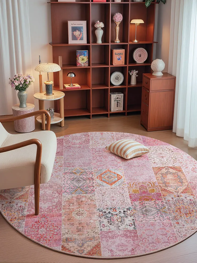 

Pink Morocco Style Round Carpet for Living Room Kid Room Round Rug Soft Study Reading Floor Mat Persian American Bedroom Carpet