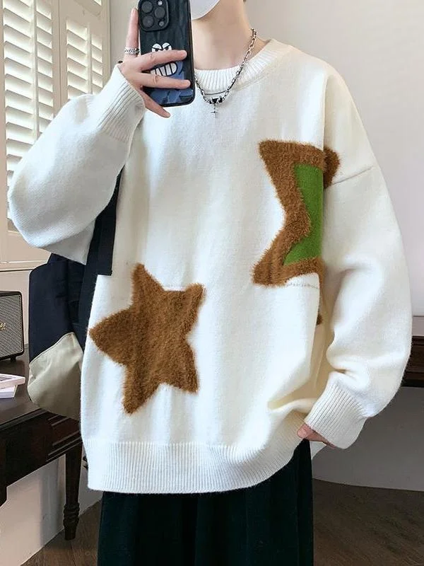 

Laid-ba Sle Men's Knitted Sweater Autumn Winter Loose Large Size Middle School Student Base irt Casual Comfortable Cool...