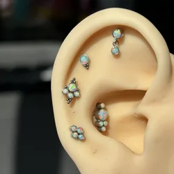 Shining 4 Opal Tragus Piercing Ear Tragus Helix Cartilage 16G Surgical Steel Internal Thread Daith Labret Earring For Woman