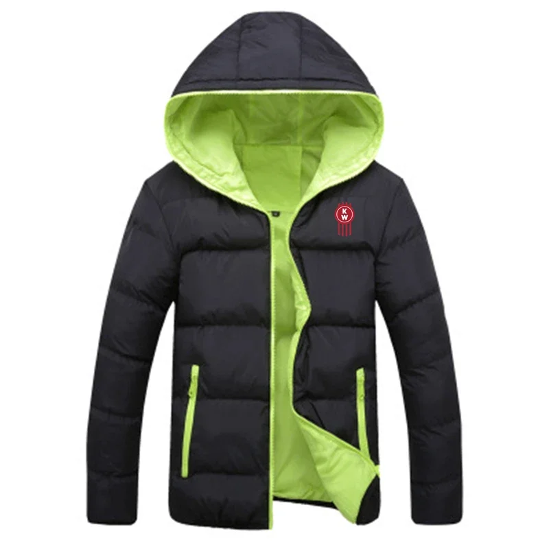 2024 New Kenworth Logo Print Custom Made Solid Color Men Zipper Down Jacket Cardigan Warm Thicken Hoodie Casual Man Streetwear