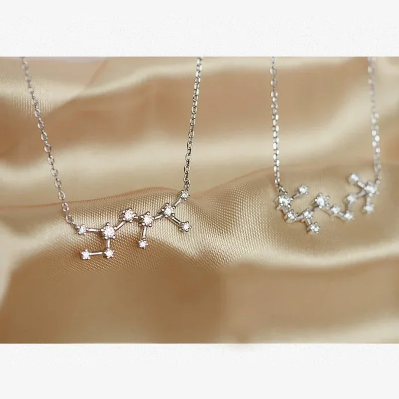 925 فضة علم التنجيم كوكبة ابراج زودياك قلادة للنساء الزركون كريستال مجوهرات-هدايا عيد الميلاد