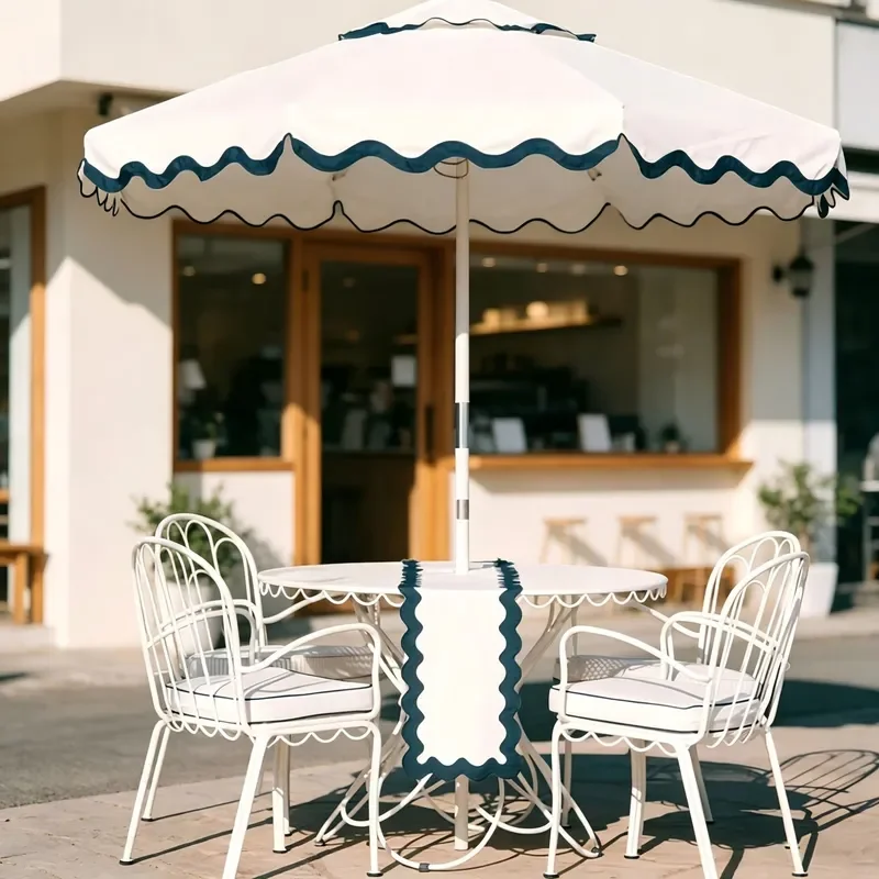 French Wavy Edge Iron Dining Set Outdoor Patio Bistro Table and Chairs for Courtyard Cafe Commercial Leisure