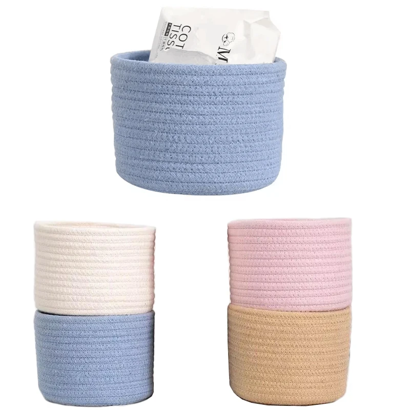 Cesta de almacenamiento tejida hecha a mano con cuerda de algodón, organizador de escritorio, artículos diversos, Comestics, aperitivos, juguetes, caja de llaves, organizador de artículos diversos