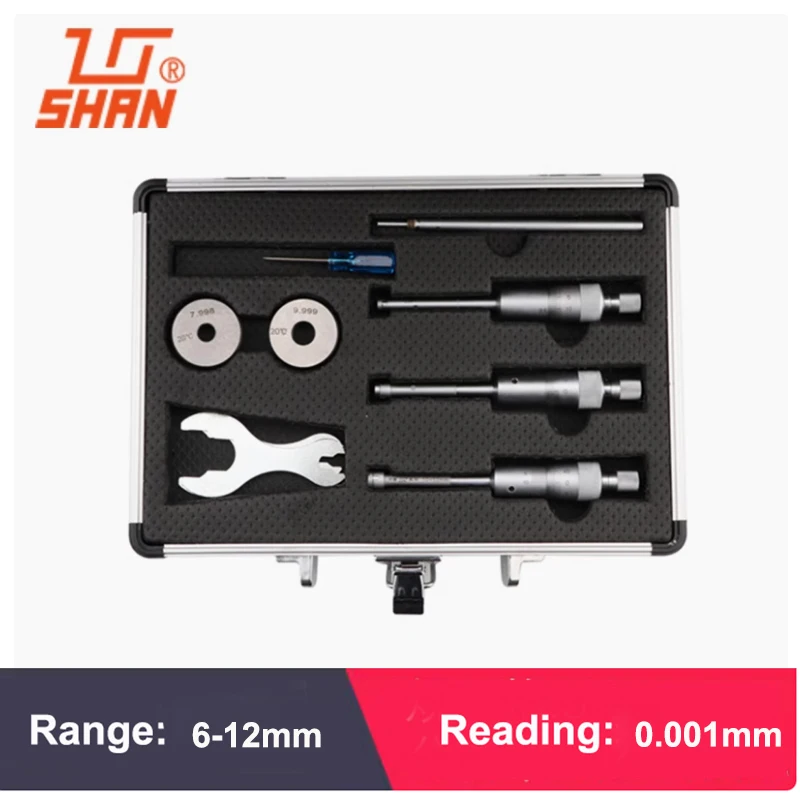 Three-point internal diameter micrometer 6-12mm 12-20mm 20-50mm 50-100mm three-jaw internal measuring screw micrometer set of