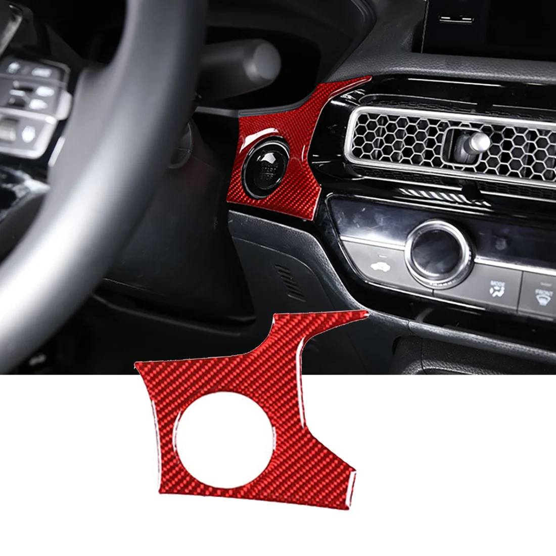 Car Soft Carbon Fiber One-Click Launch Box Slot Pad Cover Trim for Honda Civic 2022 Red