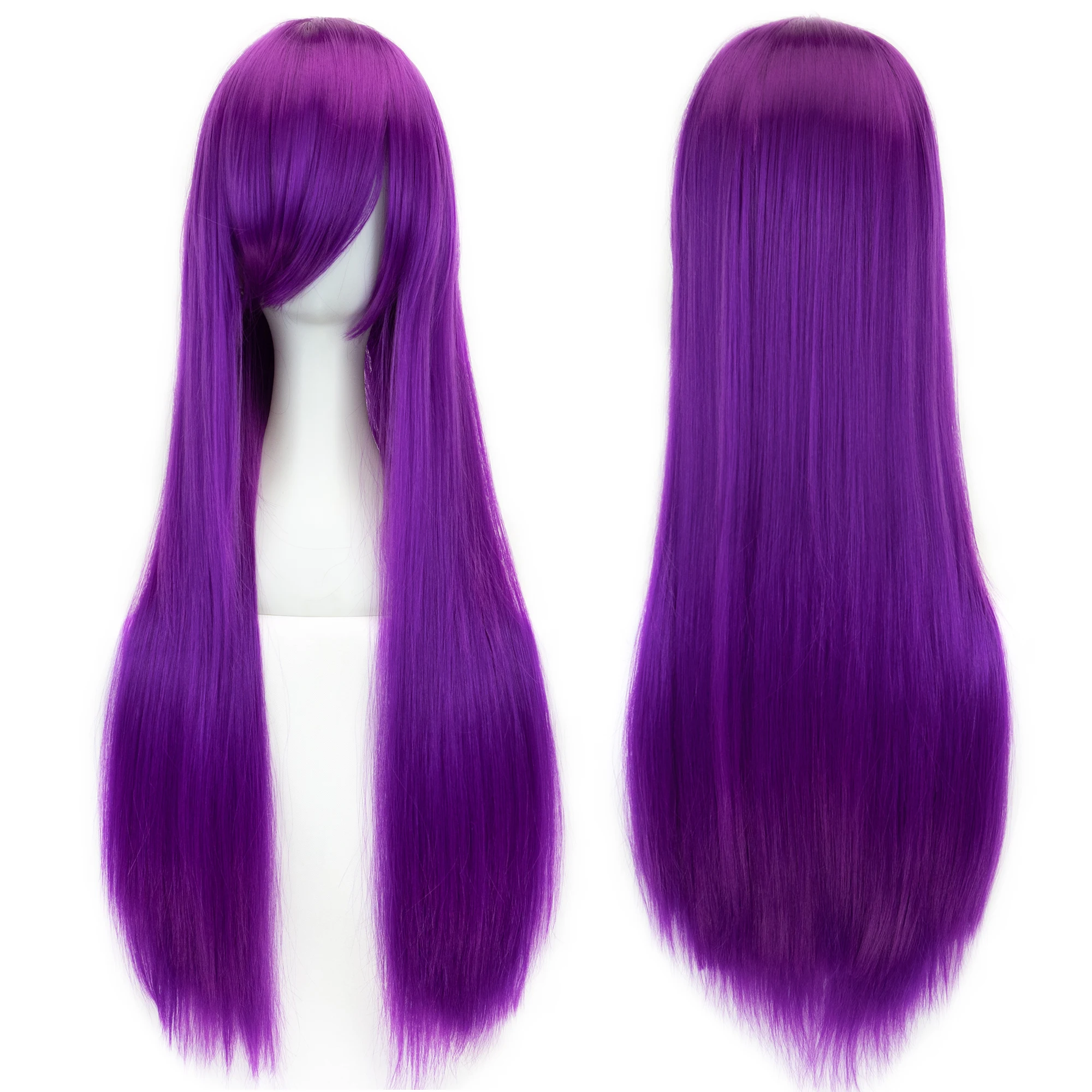 

80cm Long Synthetic Hair White Purple Cosplay Wigs Party Black Hair Straight Wig Hairpiece for Women