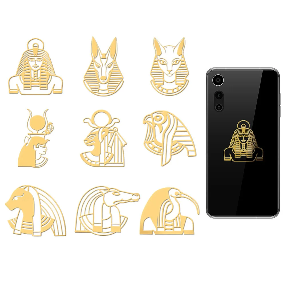 9pcs 1.6x1.6 Inch Anubis Egyptian God Stickers Golden Metal Sticker Self-Adhesive Decorative Decals Scrapbook Edge Metal