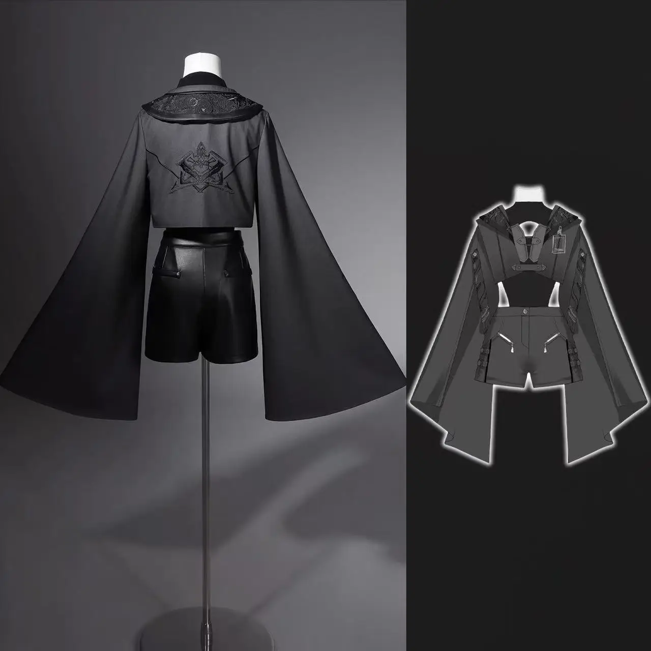 ชุดคอสตูมโกธิคสีดำเข้มสำหรับผู้หญิง สไตล์จีนใหม่ เสื้อแขนกุด กางเกง PU ชุดวินเทจแนวสตรีทแฟชั่นเท่ๆ สไตล์ Y2K