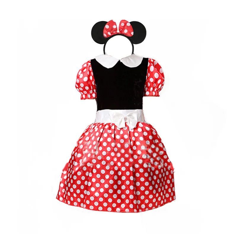 Cute Minnie Dress with Headband for Baby Girls Polka Dot Role Playing Minnie Frock Toddler Casual Above Knee Princess Vestidos