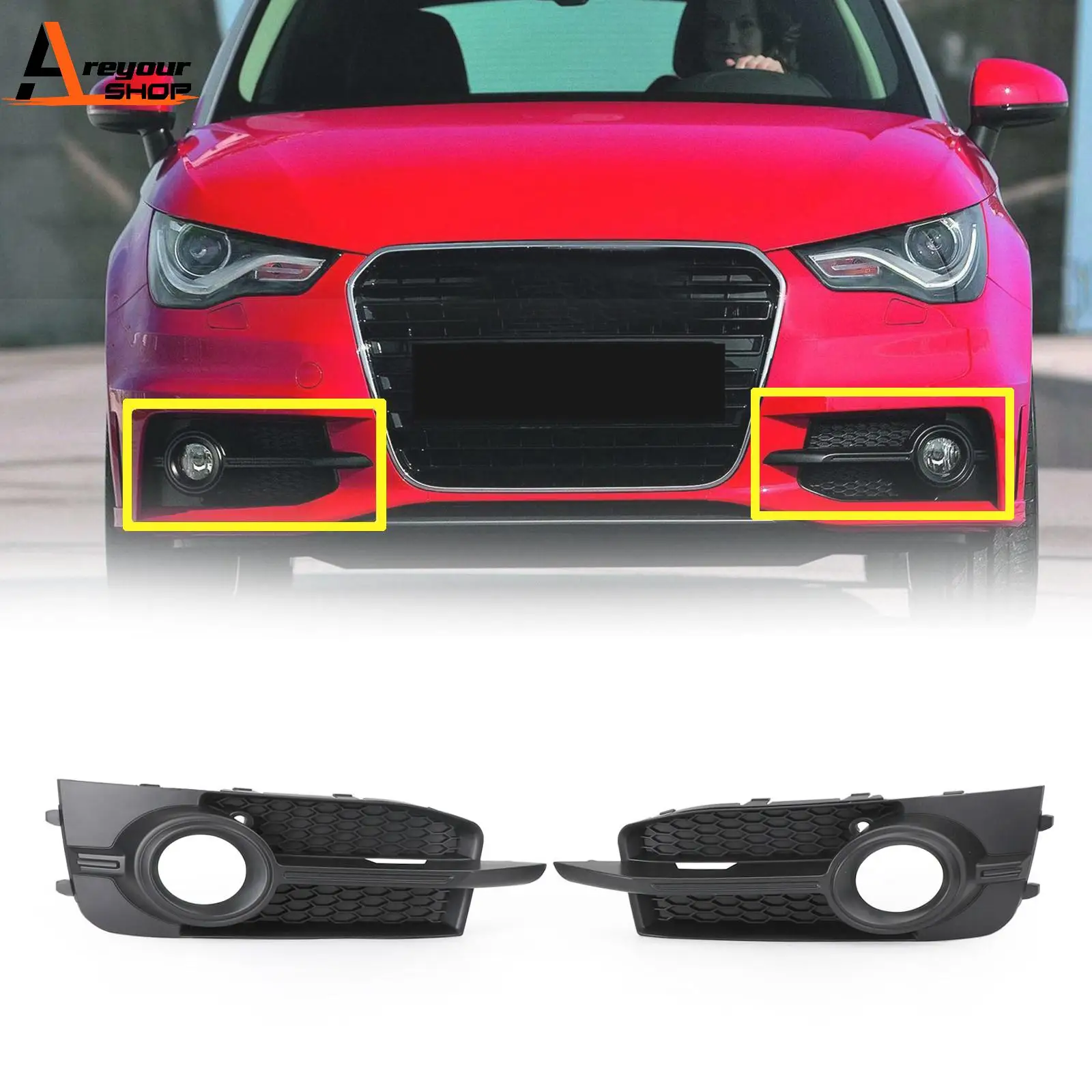 Areyourshop 8X0807682B 8X0807681B Front Bumper Fog Light Cover Grille for Audi A1 8X S-Line 2011 2012 2013 2014