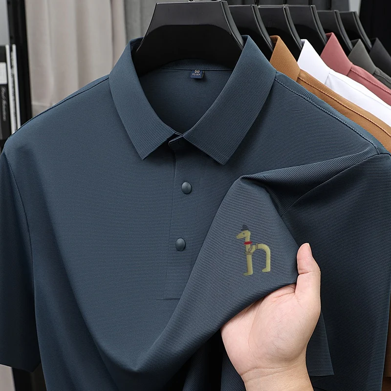 Polo de luxe pour homme, nouveau modèle à revers imprimé, T-shirt à manches courtes, respirant, doux