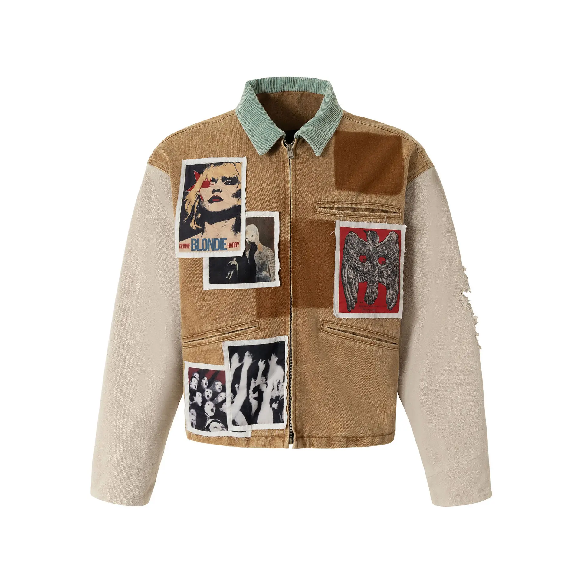 

Men's High Street Oversized Hip Hop Ripped Jeans Jacket With Patchwork Streetwear Loose Fit Vibe Style Y2K Denim Coat Outerwear