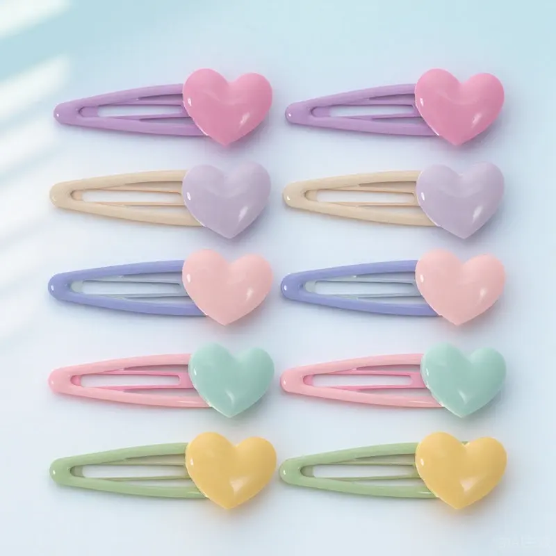 

10Pcs Colorful Heart Shaped Metal Hair Clips Barrettes for Girls Women Styling Daily Wedding Party Festival Accessories
