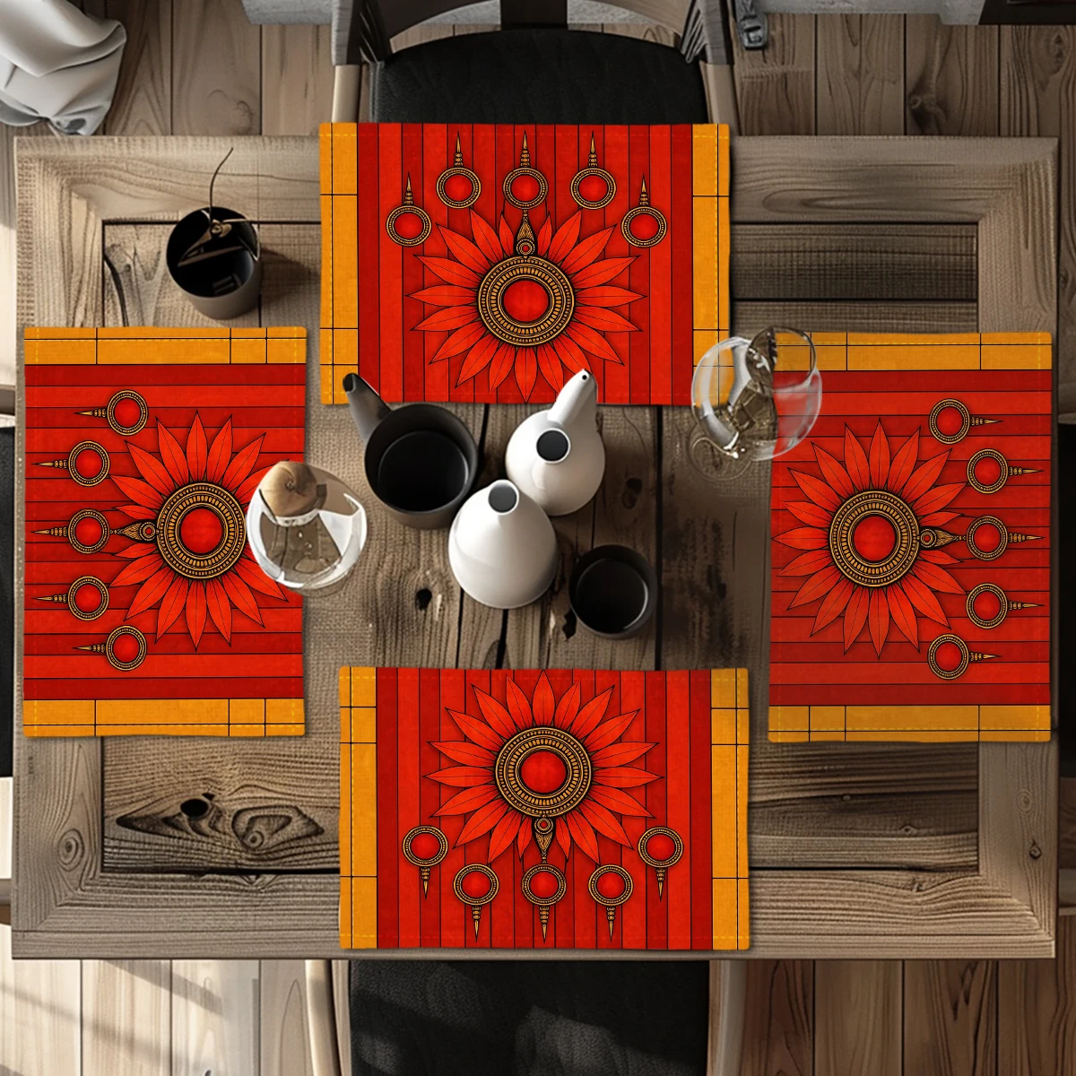 Bild 3: Rosen- und Schmetterlingsmuster Polyester-Tischsets & Untersetzer - Dekorative Tischdecken für Zuhause, Restaurant und den täglichen Gebrauch