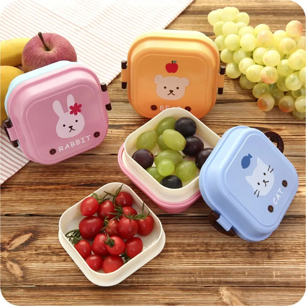 Children's Mini Cute Cartoon Food Storage Box School Portable Lunch Box Plastic Food Grade Student Gift Small Camping Cook Set