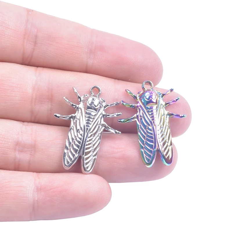 6pcs Animal Steampunk Pendant Cicada Titanium Steel Charms For Jewelry Making Supplies Pendants Breloque Pour Fabrication Bijoux