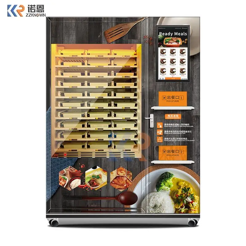 24 Hours Self-service Fast Food Lunch Box Vending Machine With Microwave Heating Function XY Axis Elevator Defrost Windows