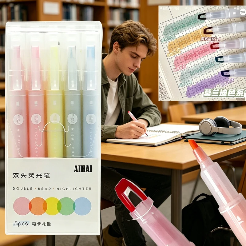 5-25Pcs Dual Tip Window Highlighter Pens, Pastel Double Head Markers with Visible Ink Window for School Stationery Supplies