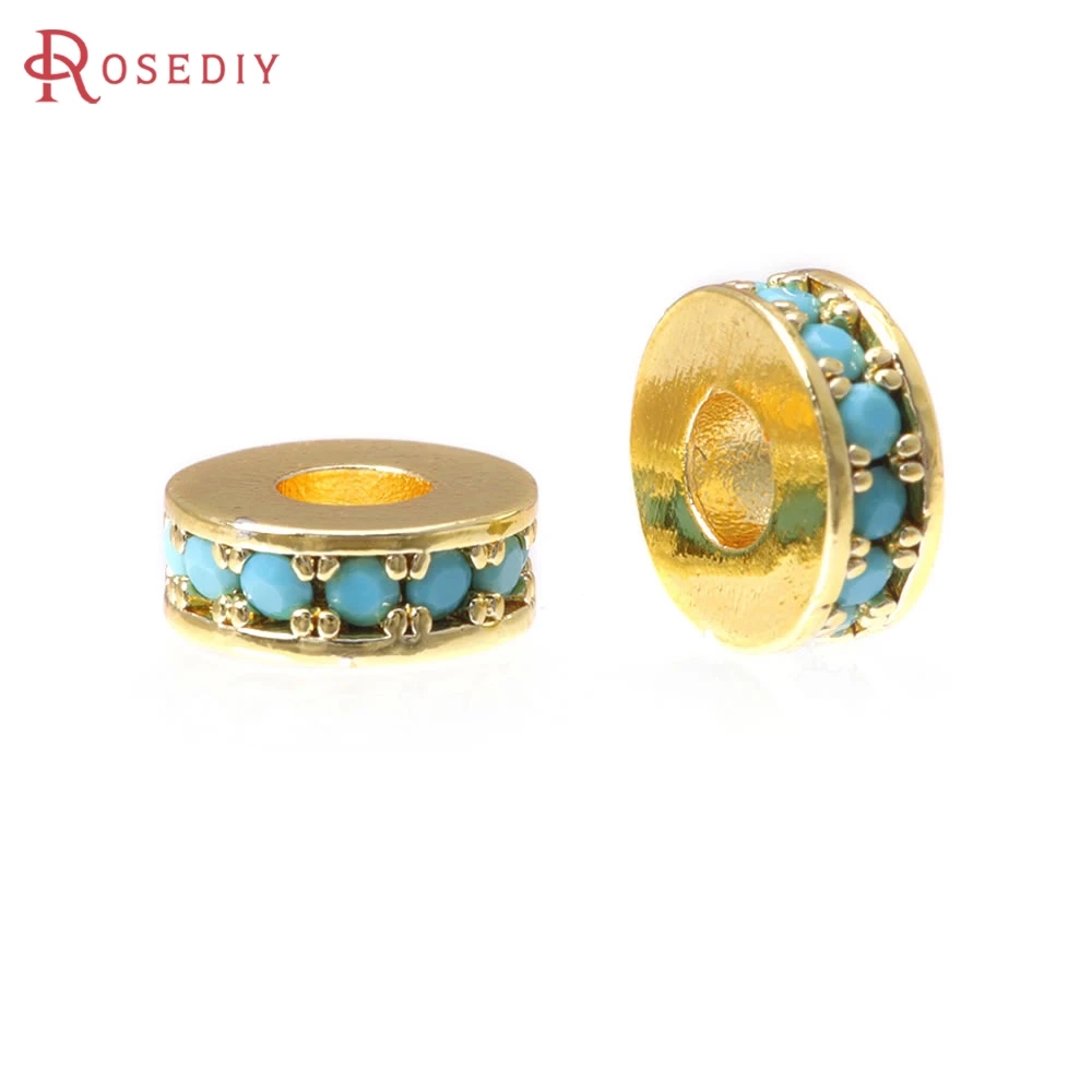 6PCS 6MM 7MM 8MM 18K Gold Color Brass Zircon Large Hole Wheel Spacer Beads Bracelets Beads High Quality Necklace Earrings Making