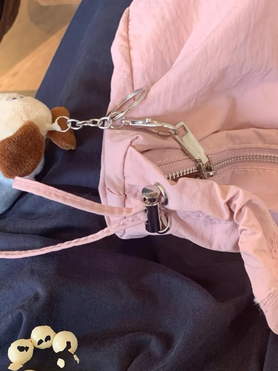 

Chic Pure Color Dstring Pleated Cute Versatile Single oulder Bag Zipper Women's Bag Student Commuting Crossbody Bag