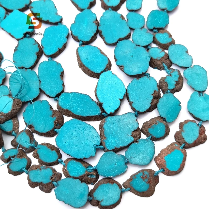 

15.5"/strand Natural Turquoise Slab Loose Beads,Raw Green Blue Howlite Slice Nugget Necklace Pendants Boho Jewelry Making