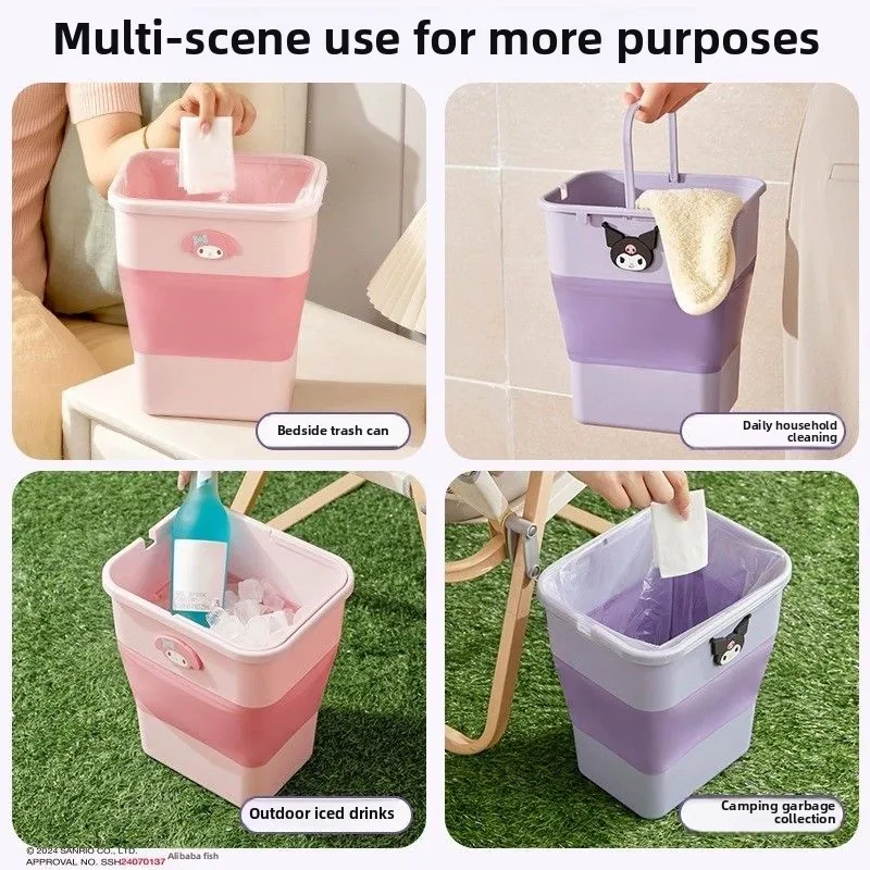 Kawai Sanrio Tempat Sampah Mobil Melodykuromi Saya Lipat Barel Penyimpanan Tahan Air Genggam Penyimpanan Payung Lucu Luar Ruangan Portabel