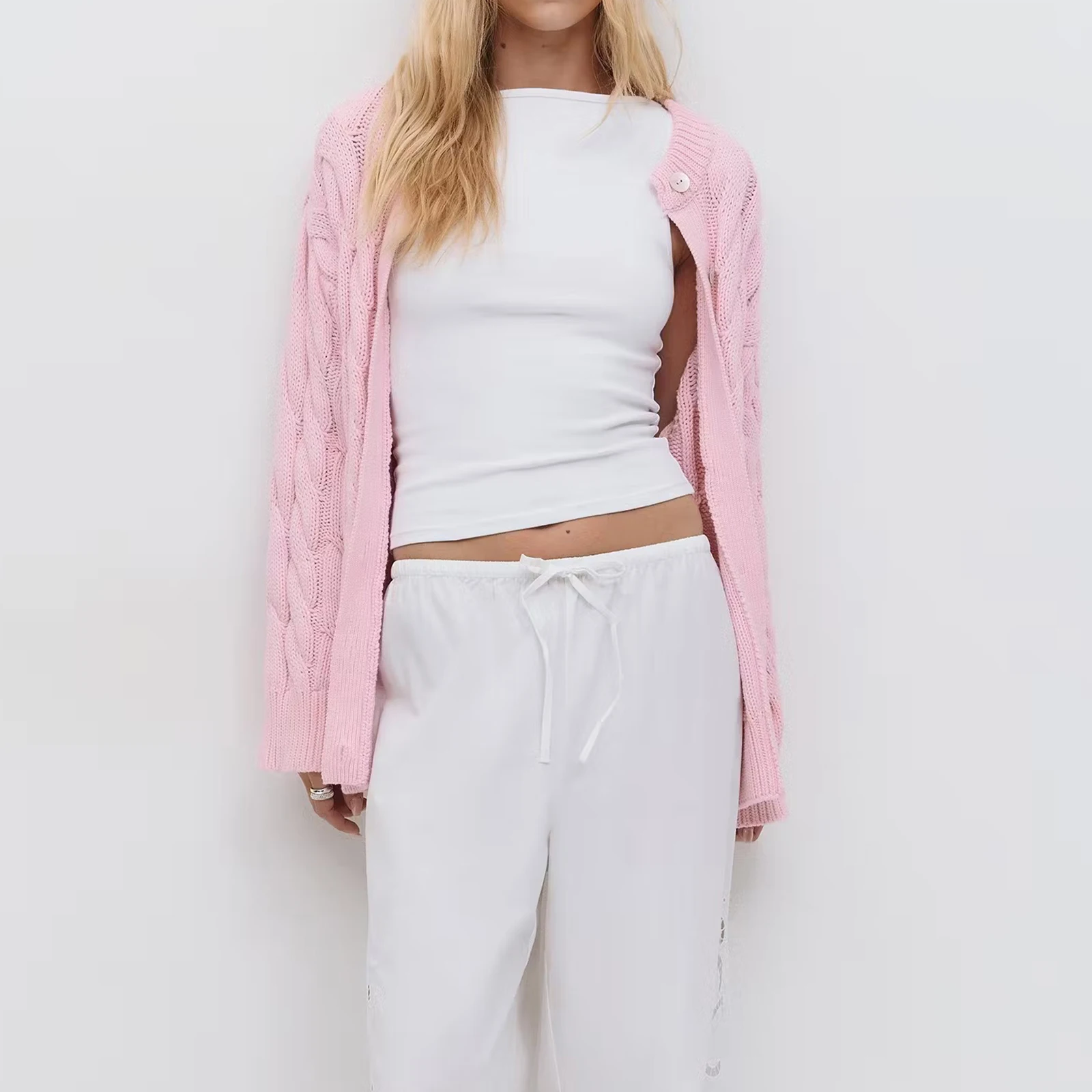 Nieuwe Mode Vrouwen Gebreid Vest Lange Mouw Knoopsluiting Effen Herfst Casual Jas Trui Hot Koop