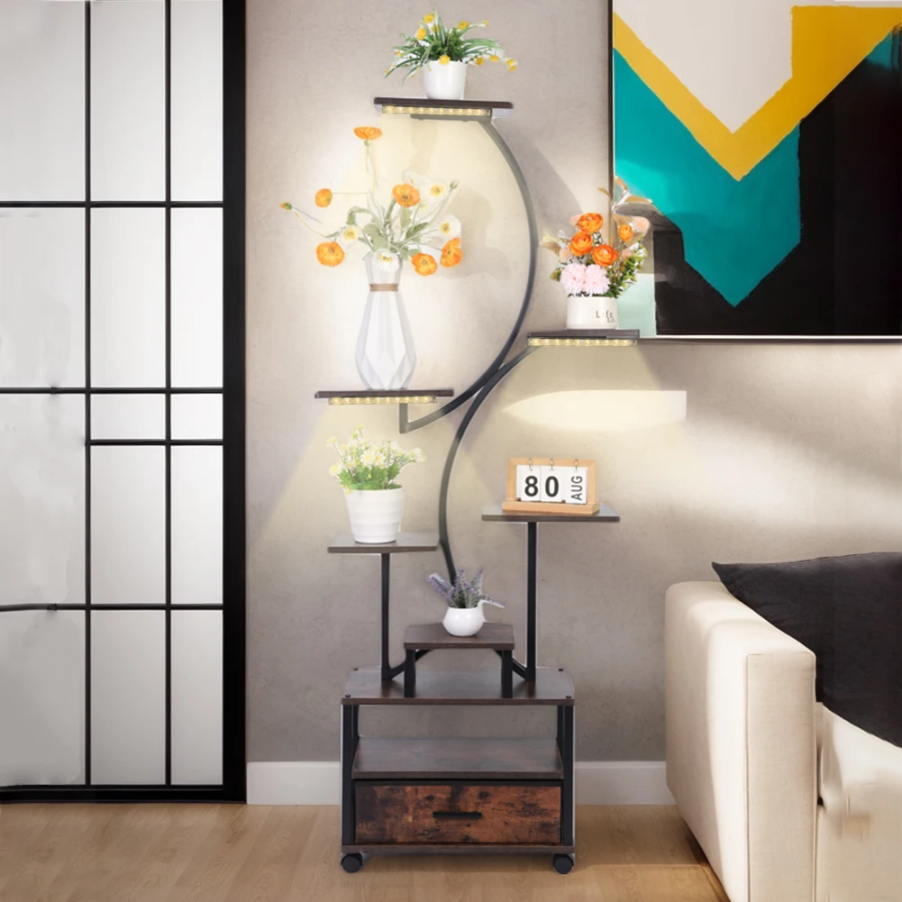 حامل نباتي داخلي مع رف عرض عالي التحمل وخفيف الوزن وحامل زهور زاوية لغرفة المعيشة ورف عرض الفناء