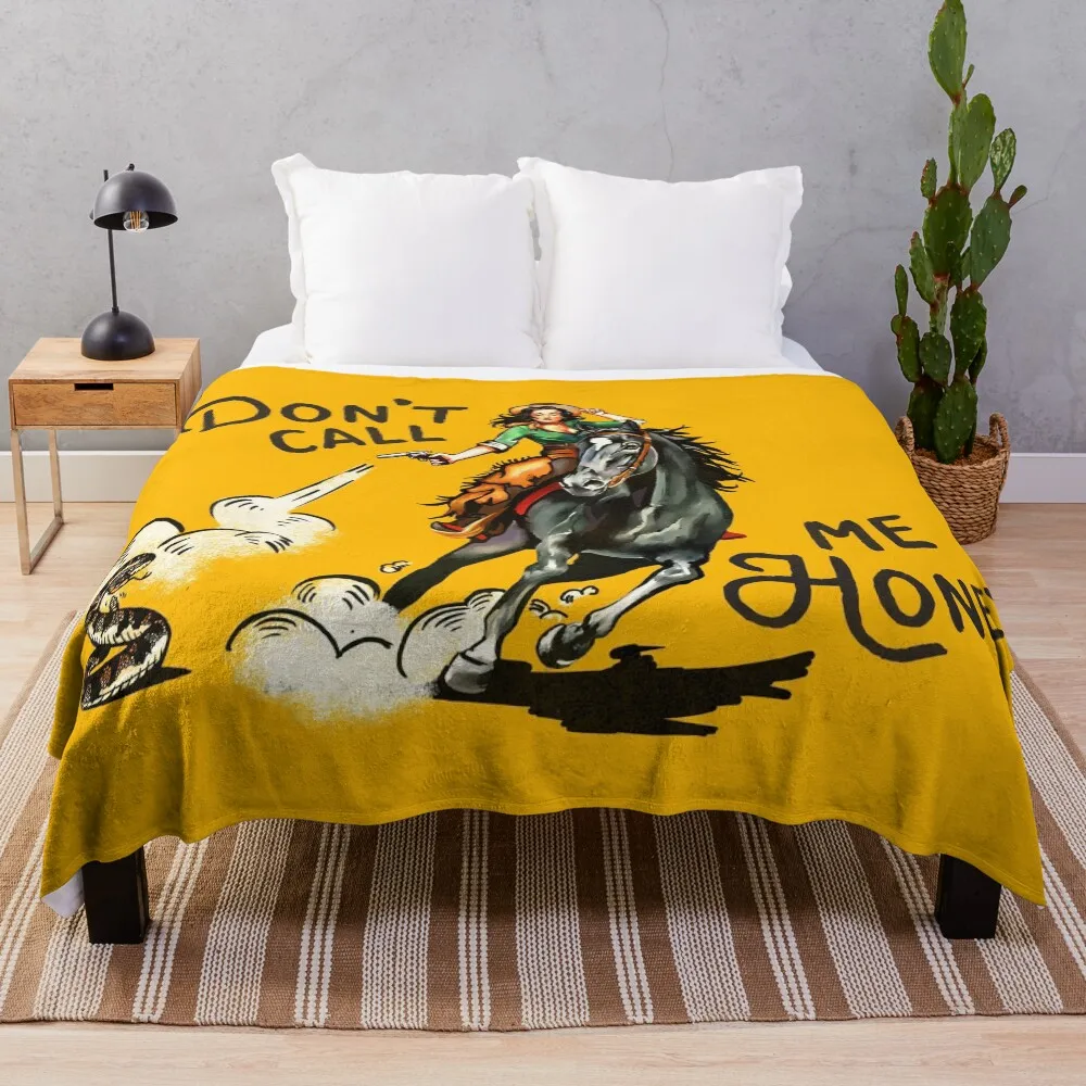 

Don't Call Me Honey Vintage Pinup Cowgirl On Horseback Shooting A Snake Throw Blanket