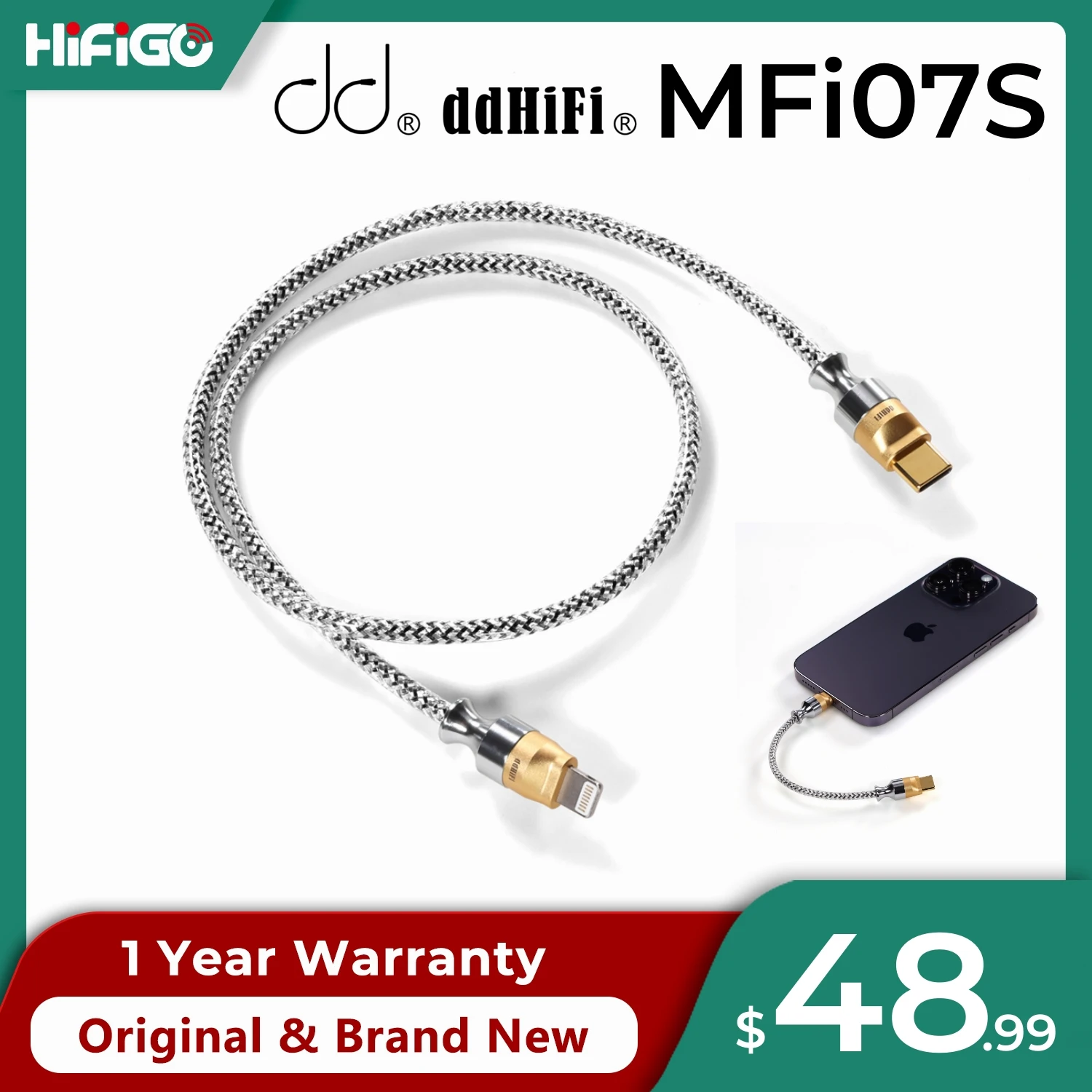 

DD ddHiFi MFi07S Nyx Series Silver Shielded Light-ning HiFi OTG Cable with Supercharged High Current OTG Plug v.2.0 (10cm/ 50cm)