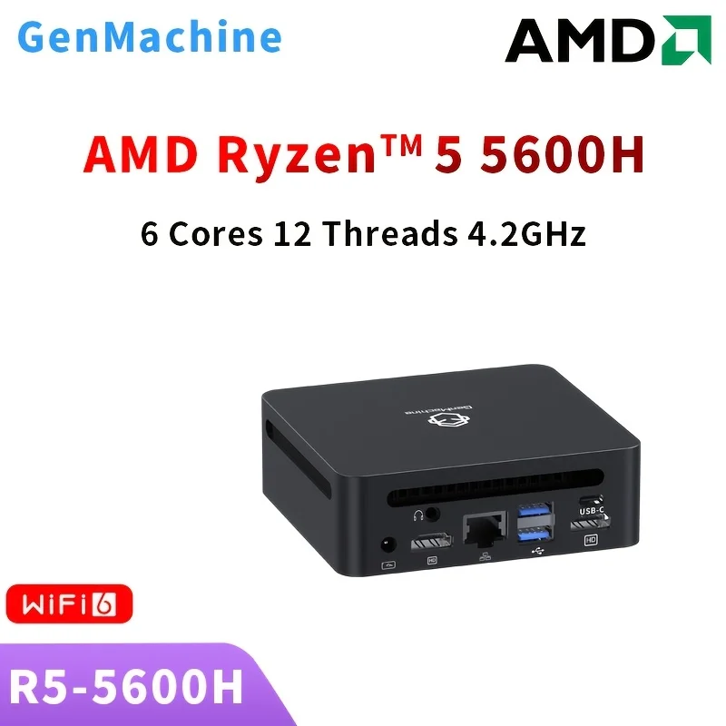 Genmachine AMD Ryzen7 5800H 4800H 4500U Mini PC Computer Gaming Pocket Dual LAN WIFI6 BT 5.2 Ryzen5 5600H 5800U NUC Office DDR4