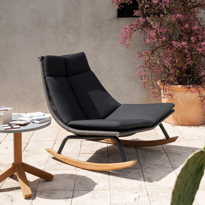 Outdoor rattan rocking chair courtyard villa garden rattan chair outdoor simple rope sofa lazy table and chair furniture